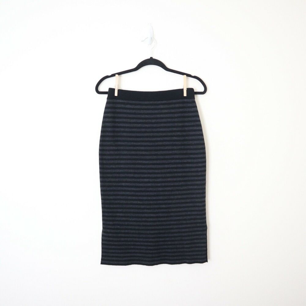 Eileen Fisher Size XS Merino Wool Double Knit Knee Length Pencil Stripe Skirt - Picture 2 of 11